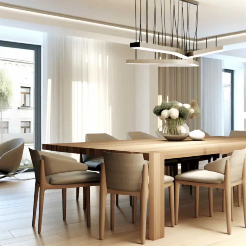Elegancka, nowoczesna jadalnia Domfurnex z dużym stołem i wygodnymi krzesłami
