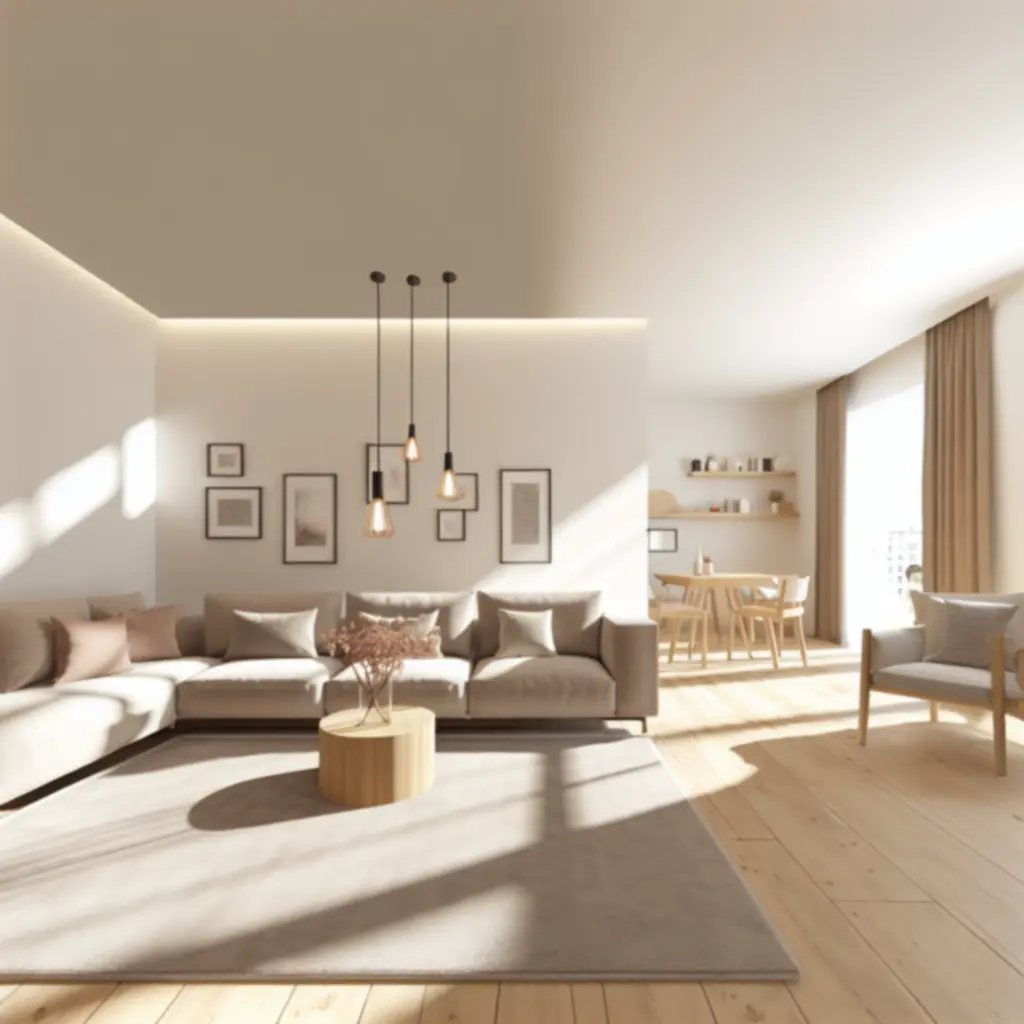 Nowoczesny, ciepły salon z meblami Domfurnex