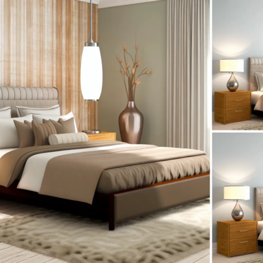 Nowoczesna sypialnia w neutralnych barwach z tapicerowanym łóżkiem i pojemną szafą.