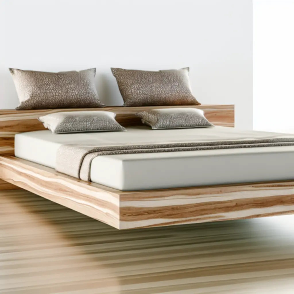 Nowoczesne drewniane łóżko w jasnej sypialni Domfurnex