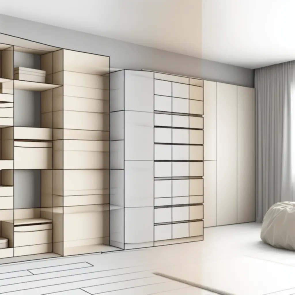 Nowoczesne rozwiązania przechowywania z komodami i regałami tworzącymi uporządkowane wnętrze.